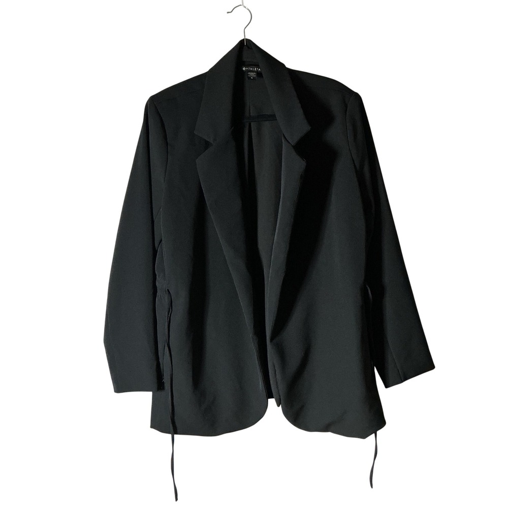 Athleta Endless Primatwill Blazer Women 16 Black Open Front Professional